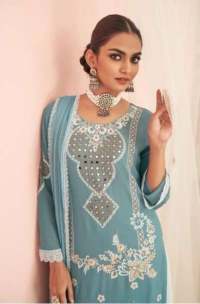 Vamika-noor-fabric-georgette-embroidery-work-straight Line- Kurti- Pure Cotton-Lycra-pant-nazmin-4 Side Border-less-dupatta-Poster2